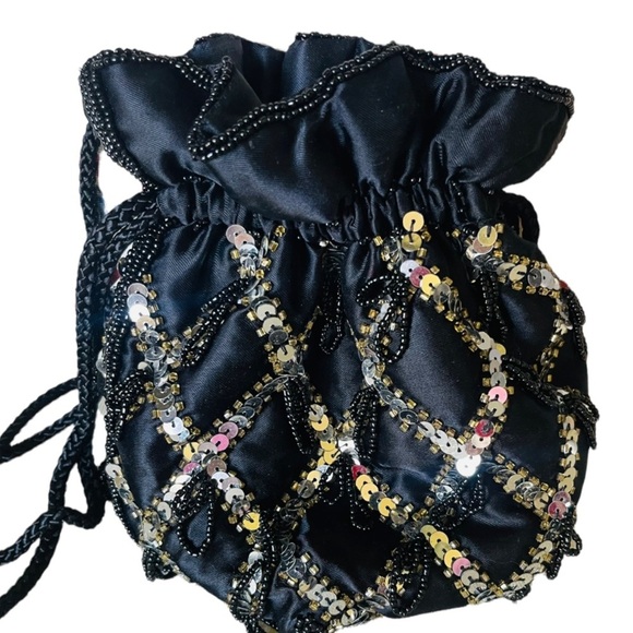 The Furst Collection Handbags - The Furst Collection Evening Sequin & Bead Crossbody Black Gold/Silver Handbag